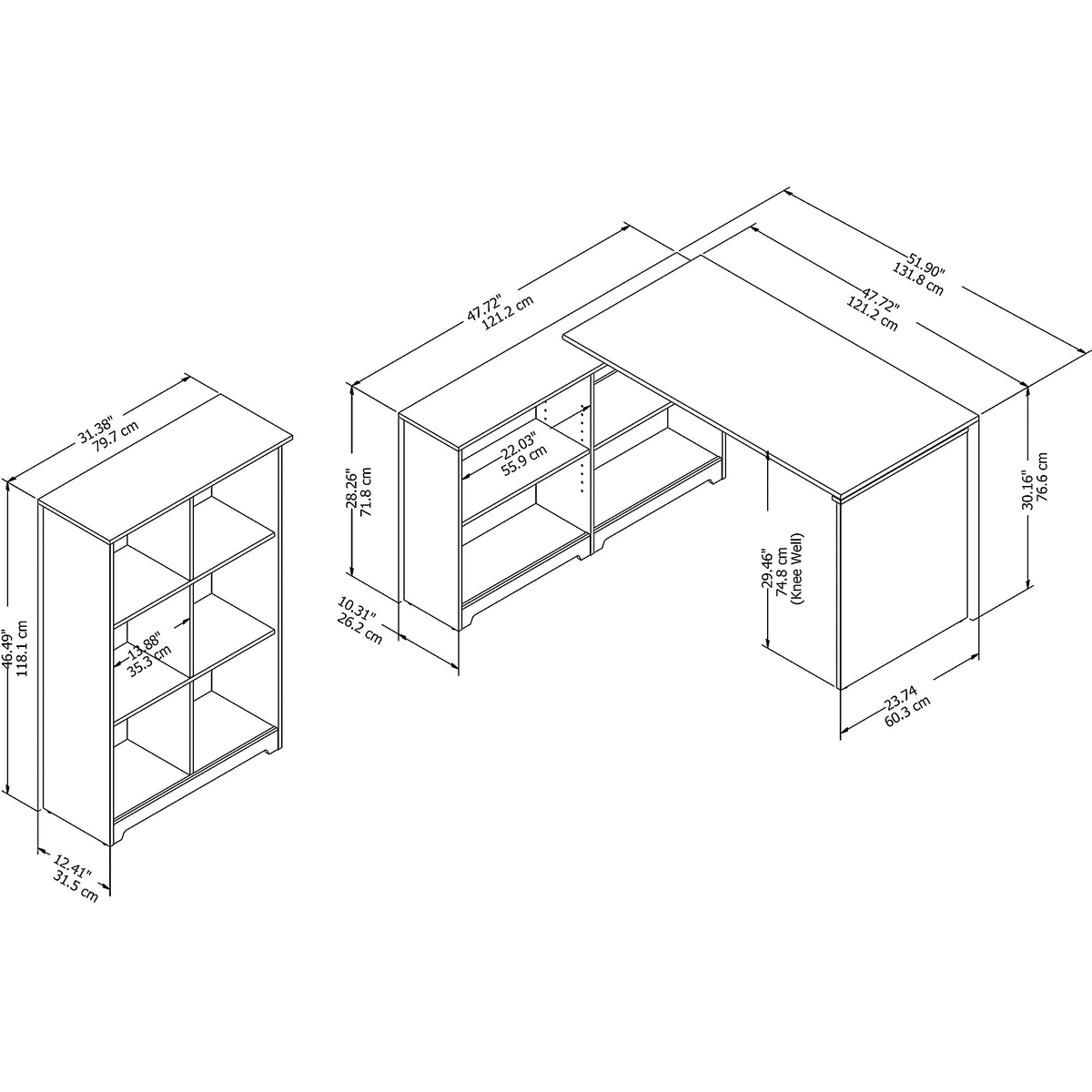 Espresso Oak 3 Position Sit to Stand Corner Bookshelf Desk with 6 Cube Organizer X47741