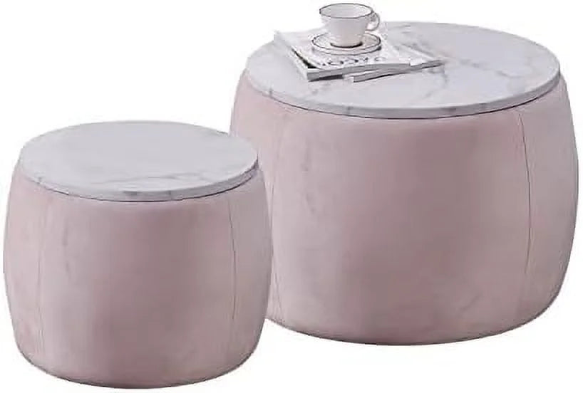 Set of 2 Round Nesting Ottoman with Lid H958301