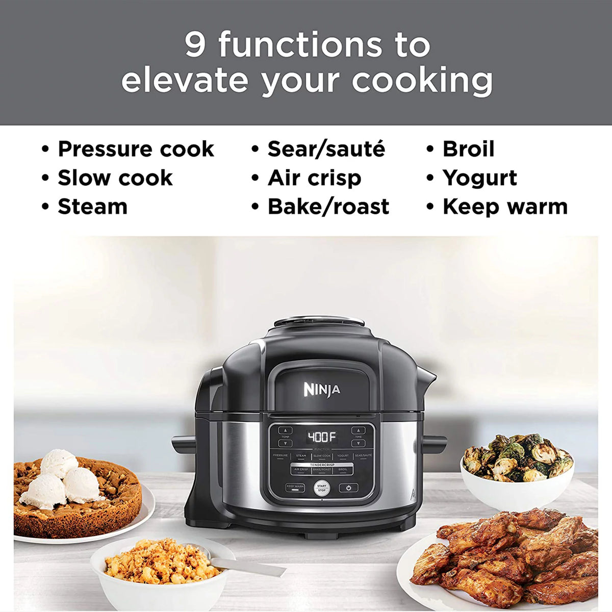 Silver 9 in 1 Pressure Cooker and Air Fryer E64849