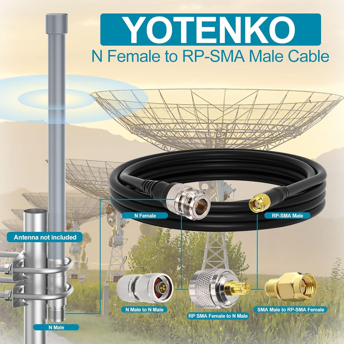 N Type Female to RP-SMA Male 10Ft RG58 Coaxial Cable Pack of 2 W47937