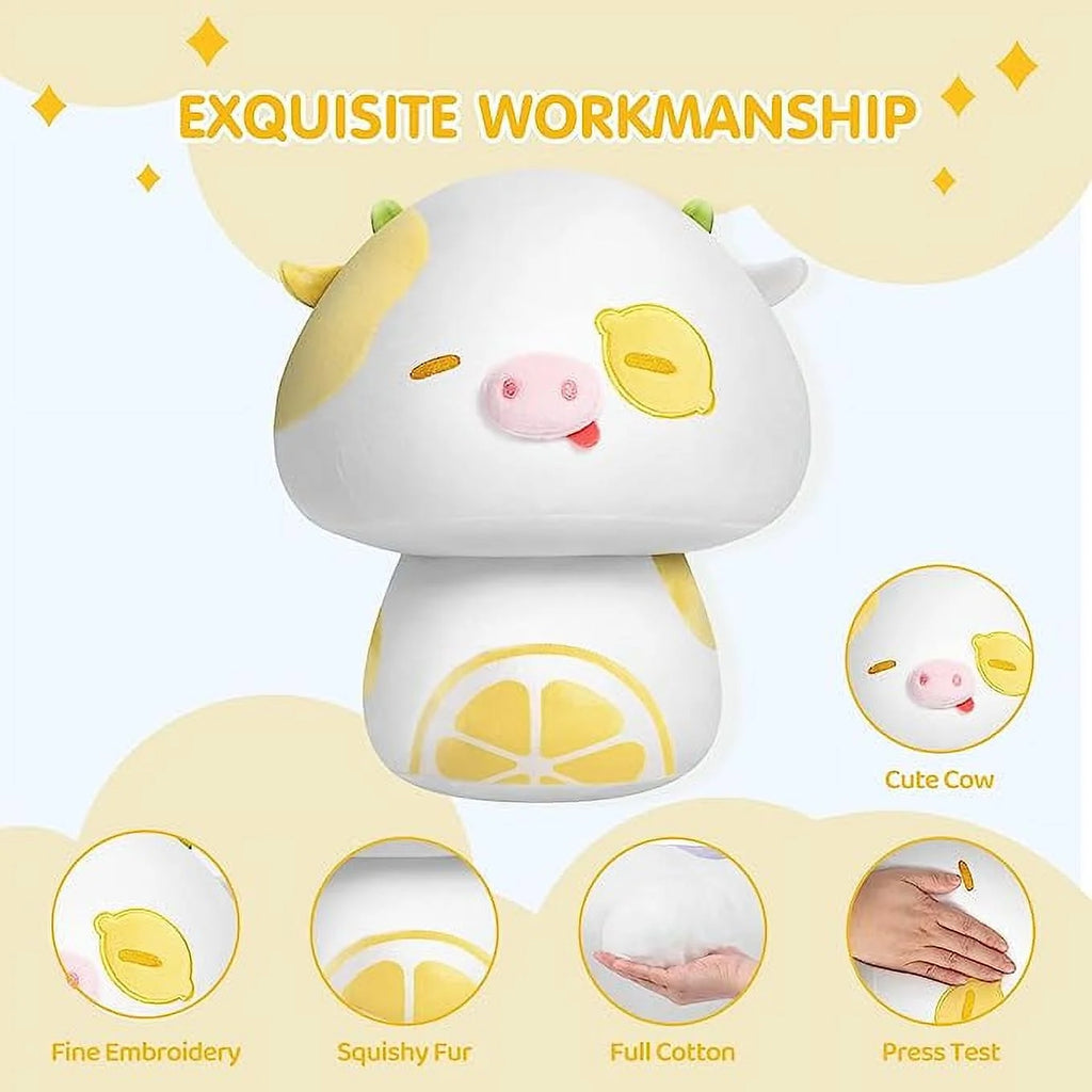 13.5" Mushroom Plush Lemon Cow Plush Pillow J720381
