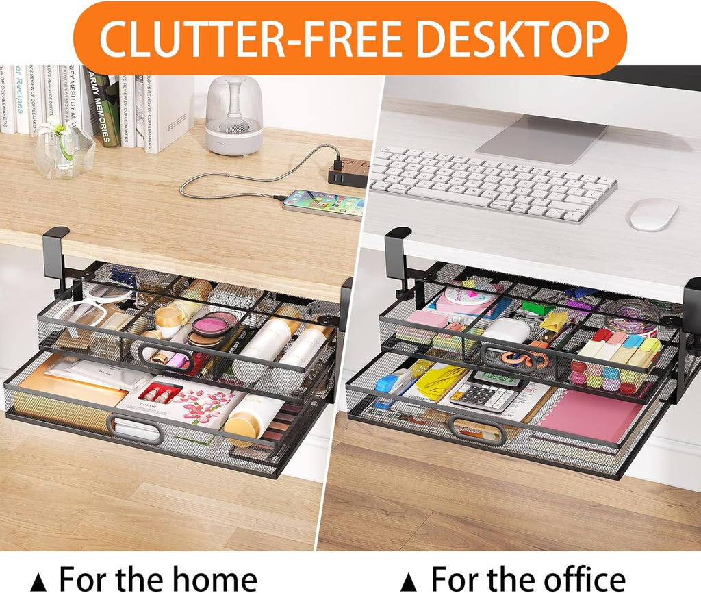 Under Desk 2 Drawer Metal Drawer Organizer Large 15.6x12x4.7 Inches L850590
