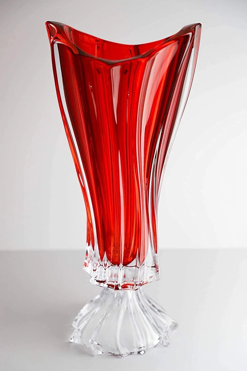 Crystal Glass Footed Vase 16'' Red E31985
