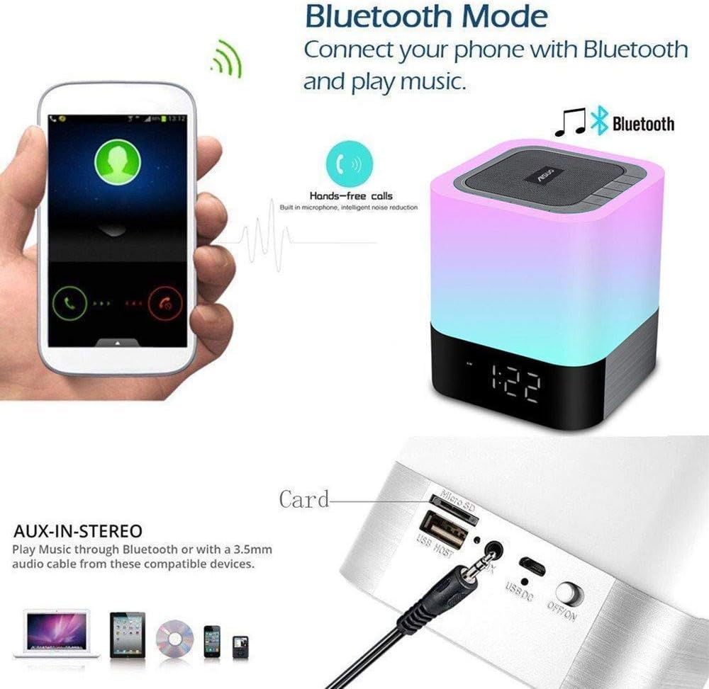 5 in 1 Bedside Lamp with Bluetooth Speaker, Digital Calendar Alarm Clock, Touch Control, Music Player X14318