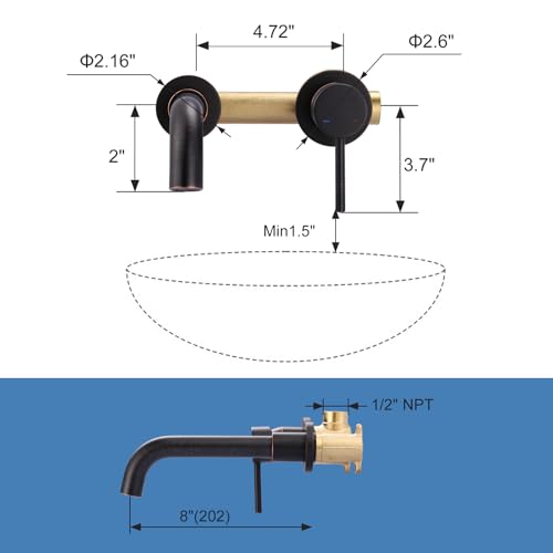 Black and Gold Single Handle Swivel Spout Bathroom Faucet with Rough-in Valve C1918