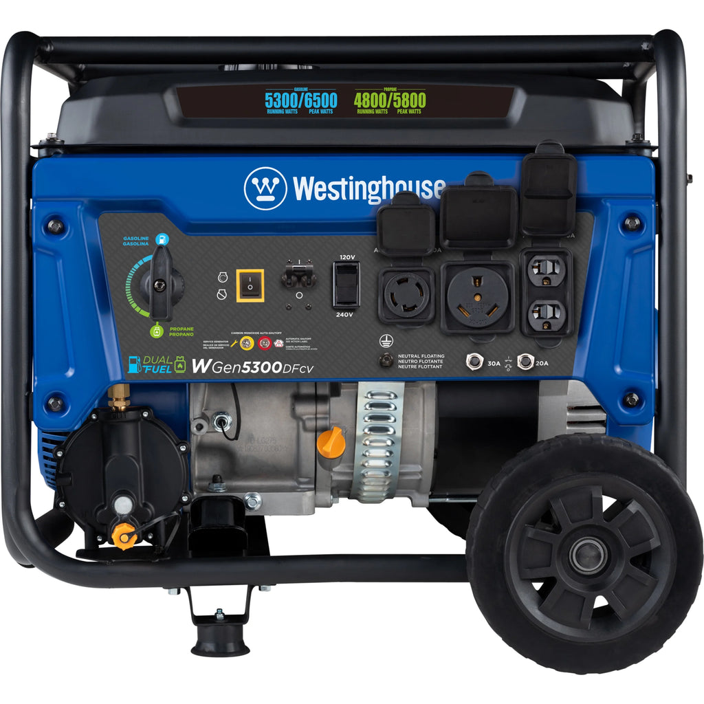 6500 Peak Watt Dual Fuel Portable Generator with CO Sensor and Wheel Kit I631097