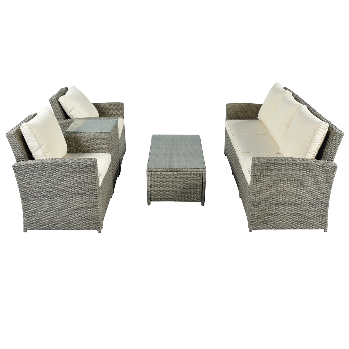 5 Piece Rattan Sectional Seating Group with Cushions and Table E7565