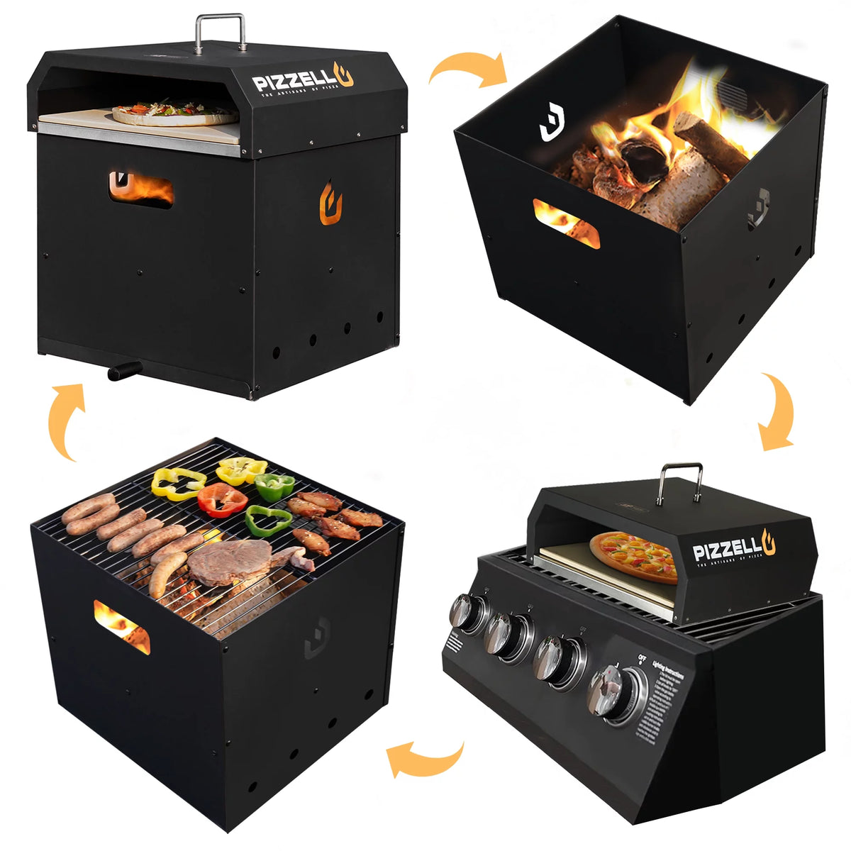 4 in 1 Wood Fired Outdoor Pizza Oven with Pizza Stone V11352