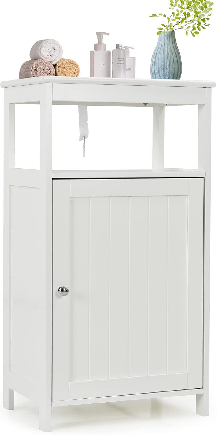White 18 x 12 x 32 inches Bathroom Floor Cabinet with Adjustable Shelf E878489