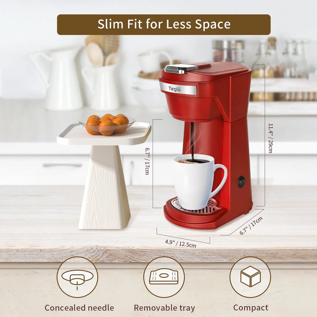 2 in 1 Single Serve Coffee Maker with Reusable Filters, Red D890646
