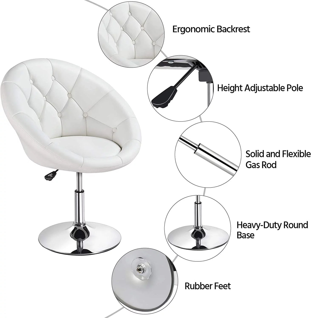 White Tufted Height Adjustable Swivel Accent Chair C58706