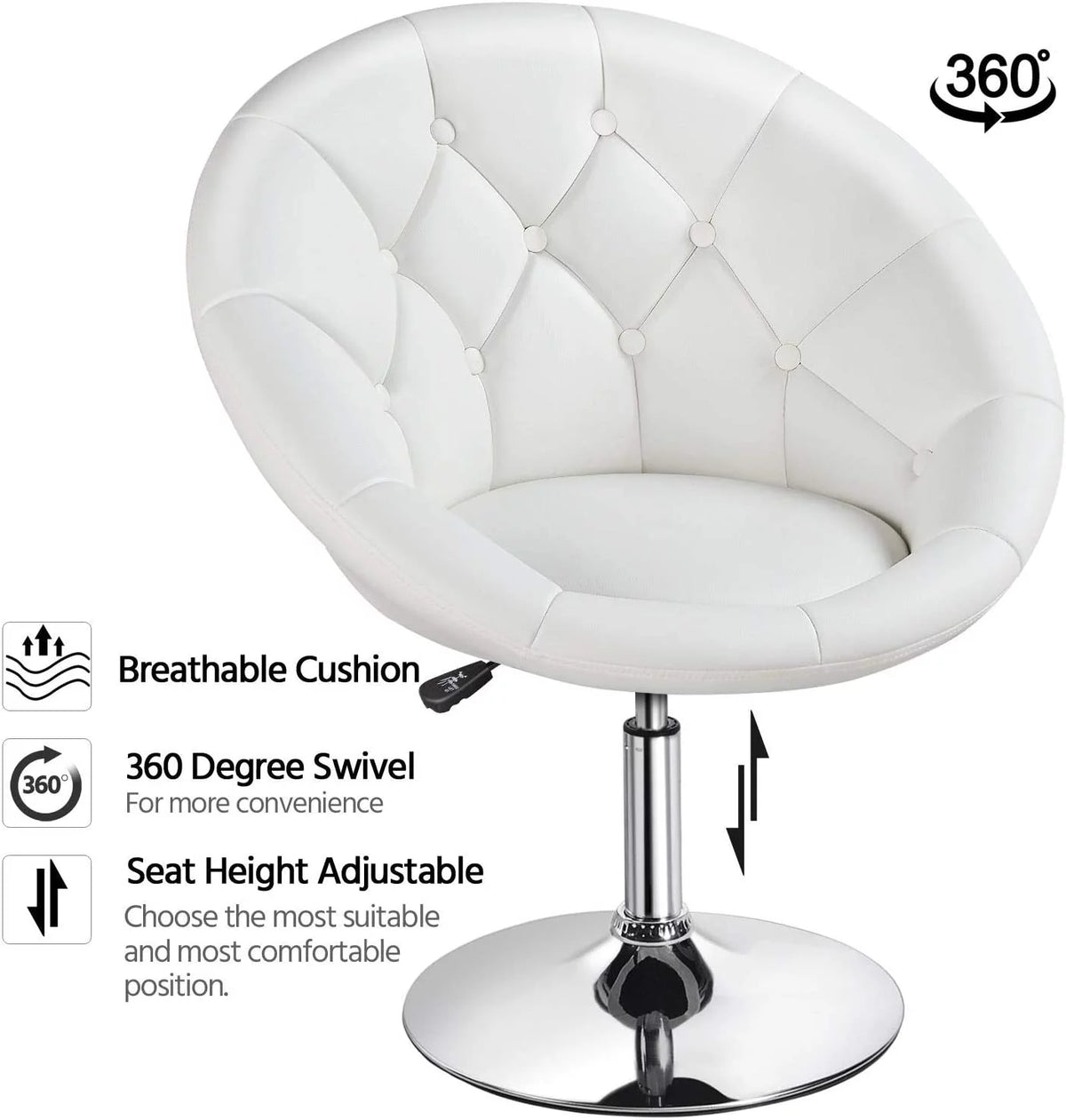 White Tufted Height Adjustable Swivel Accent Chair C58706