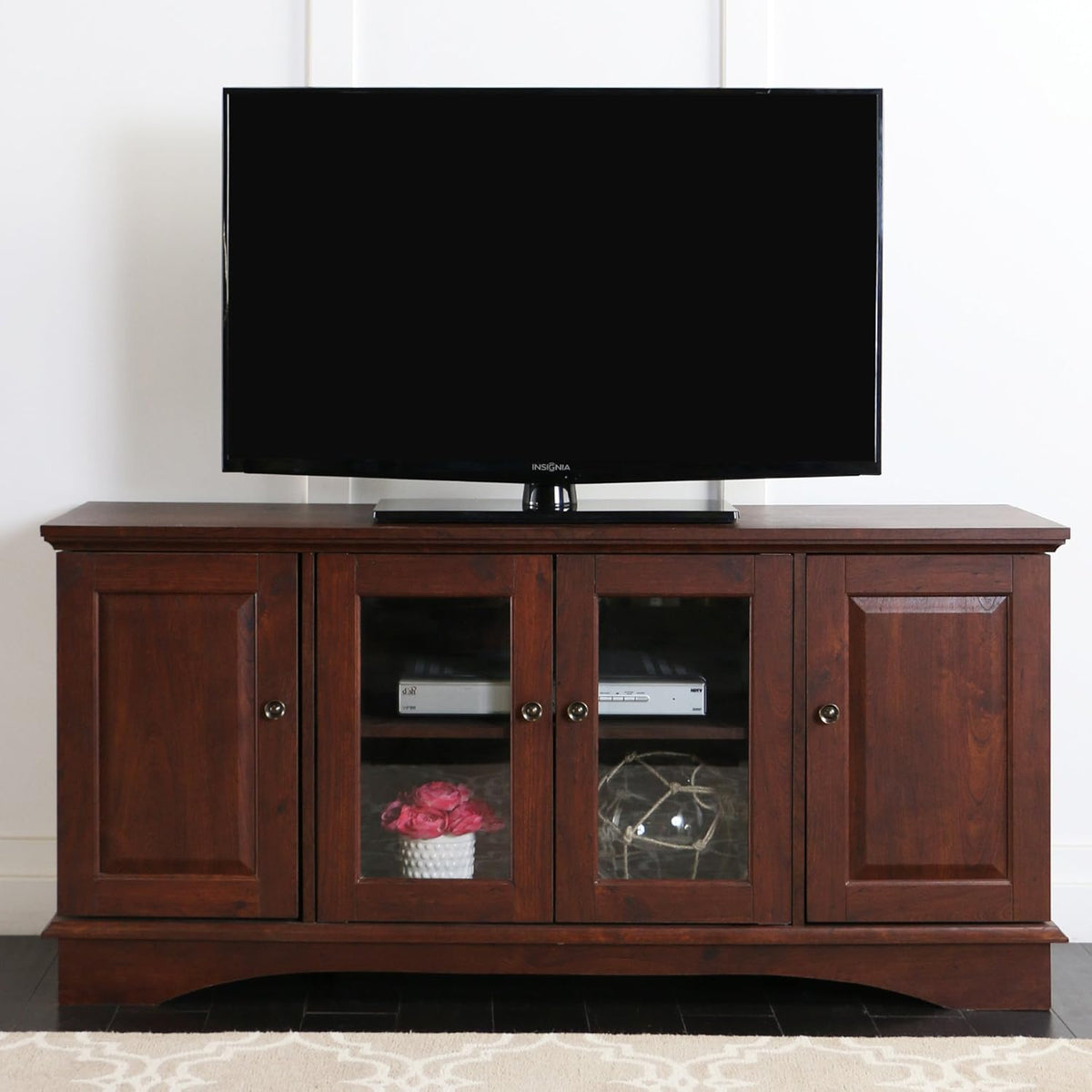 44 Inch Traditional Brown Wood TV Stand with Storage Cabinets J3456