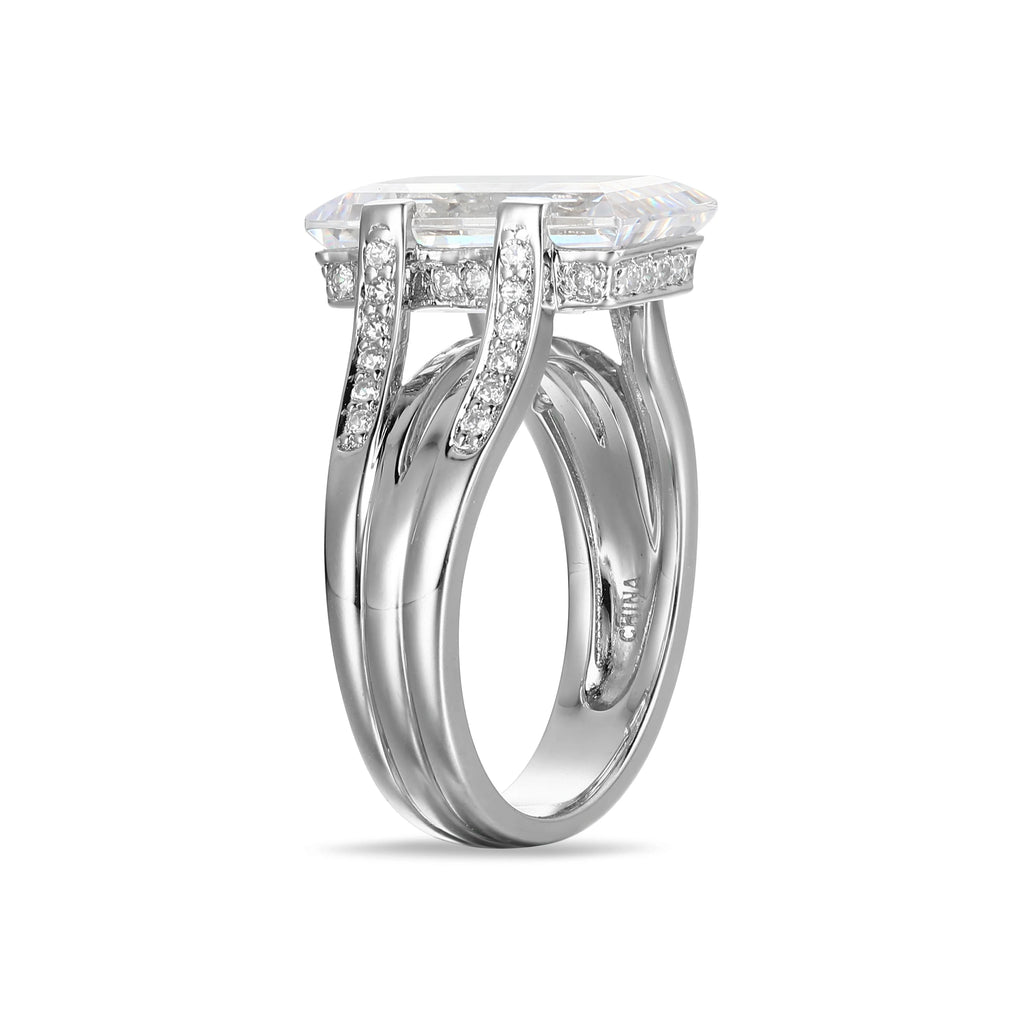 Cubic Zirconia Cathedral Engagement Ring in Rhodium Plated Sterling Silver B539669