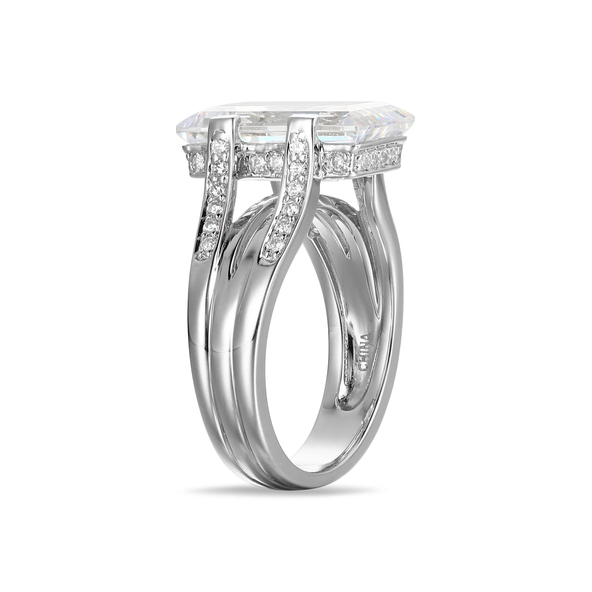 Cubic Zirconia Cathedral Engagement Ring in Rhodium Plated Sterling Silver B539669