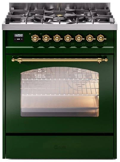 30 Dual Fuel Natural Gas Range Emerald Green Brass Trim N625142