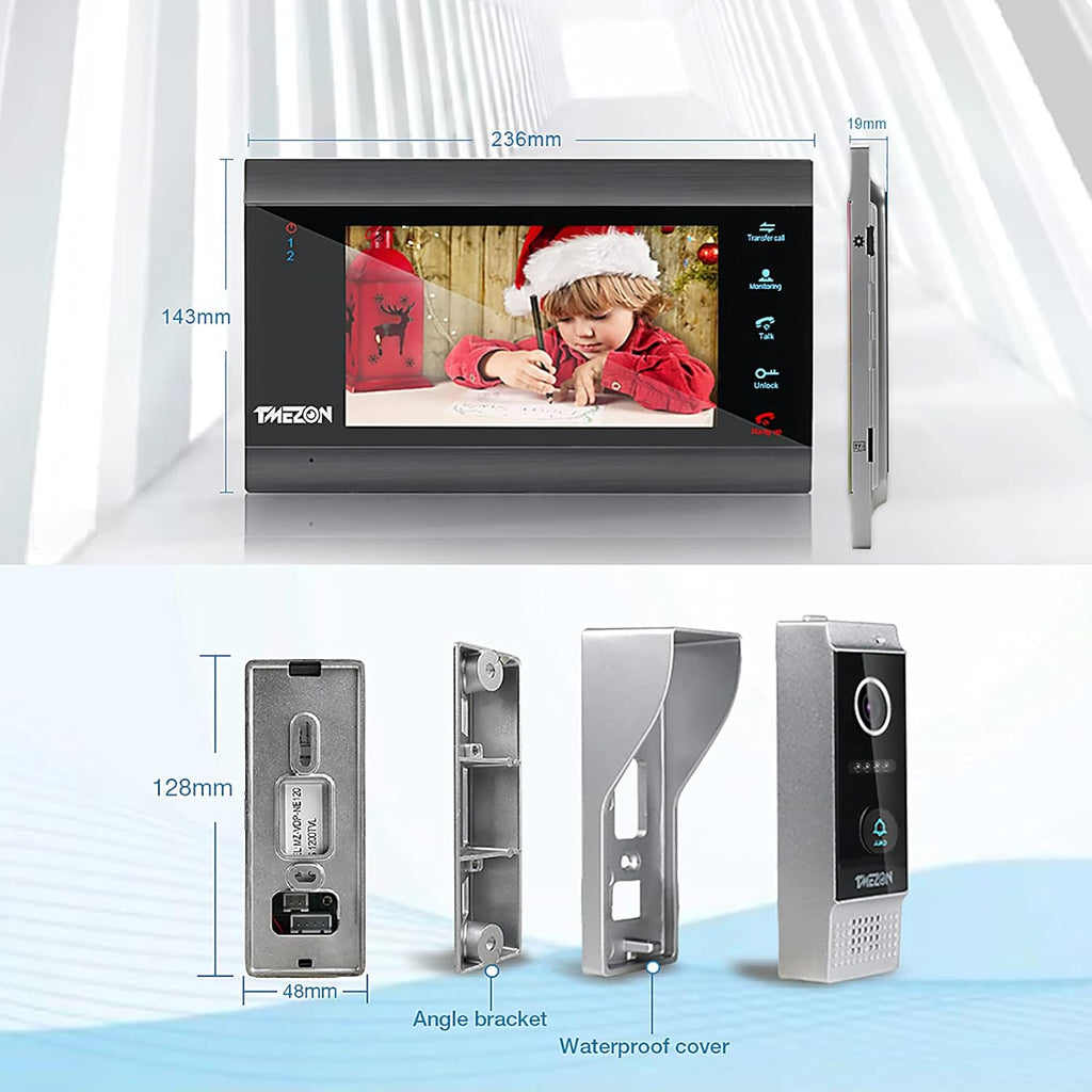 Wireless WIFI Video Door Phone IP Doorbell Intercom System with Camera 4 Wire 7 Inch Entry with 1x1080P Wired Camera Night Vision T99056