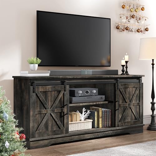 65 Inch TV Stand with Storage Cabinets and Sliding Barn Doors M126588