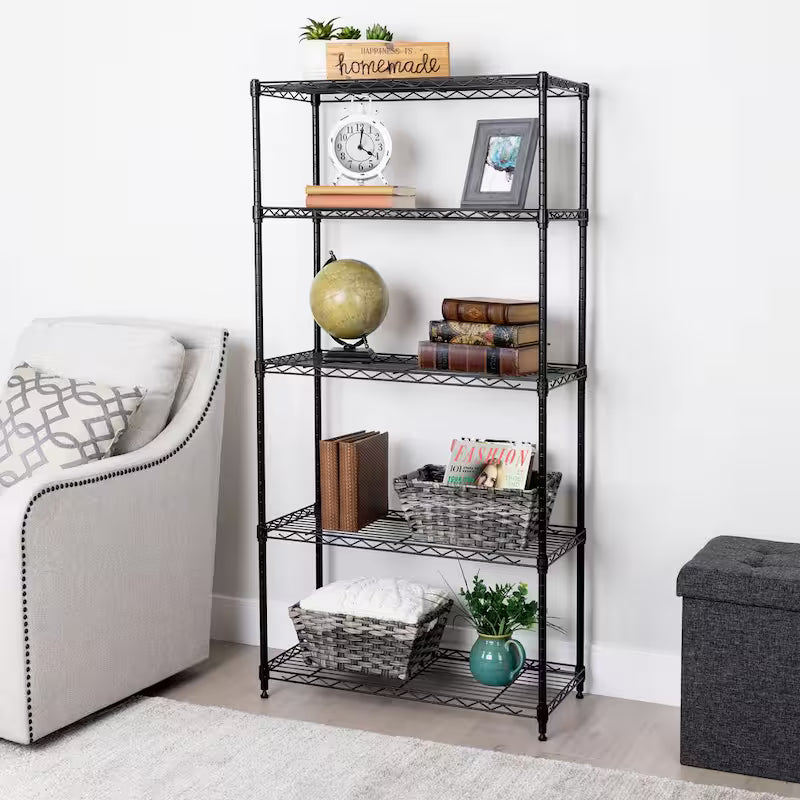5-Tier Steel Wire Shelving System in Black N659
