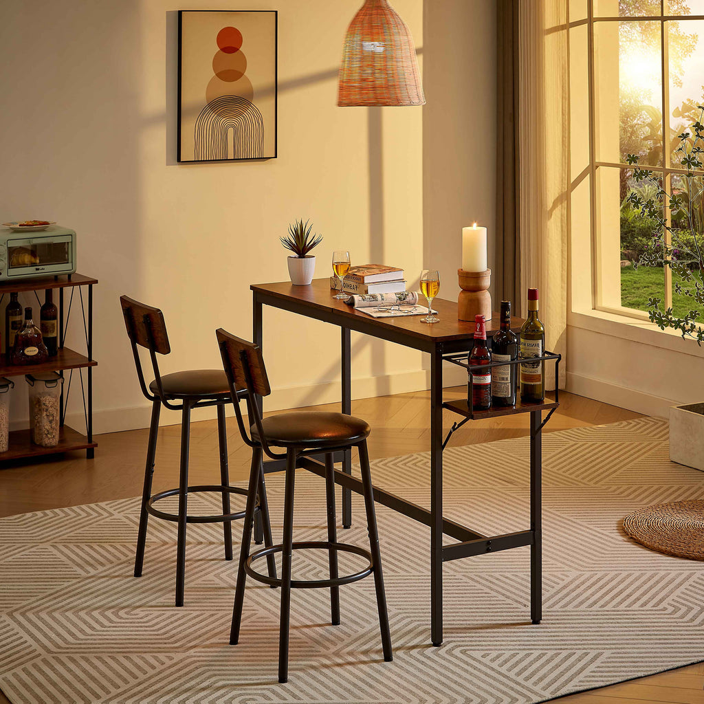 Rustic 3-Piece Dining Table Set with 2 Stools Y80075
