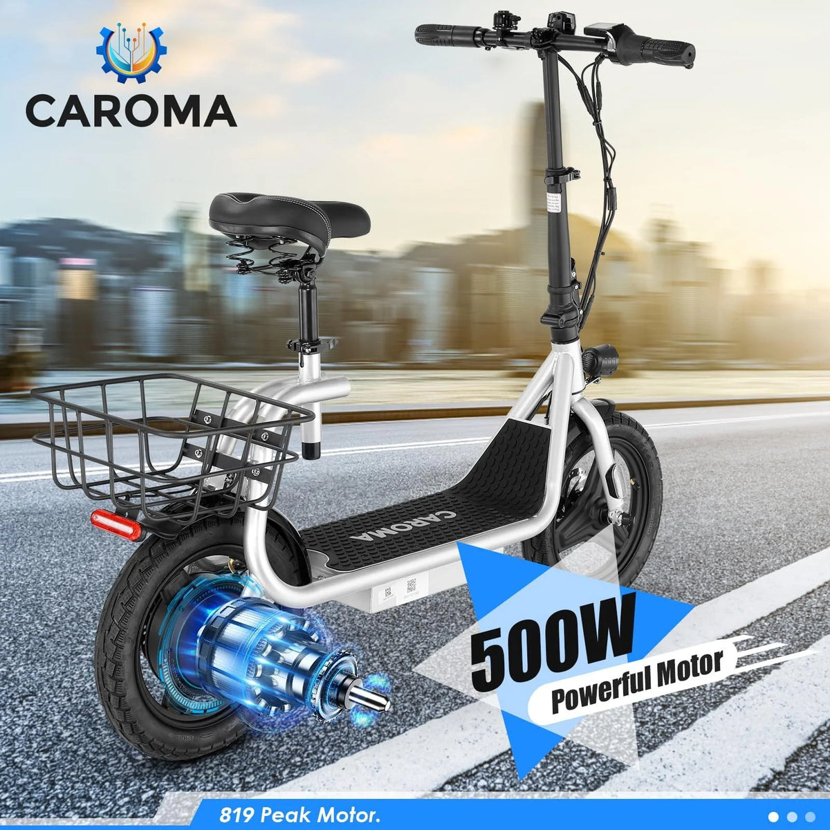 500W Electric Scooter with Seat, 14 inch, Silver I381