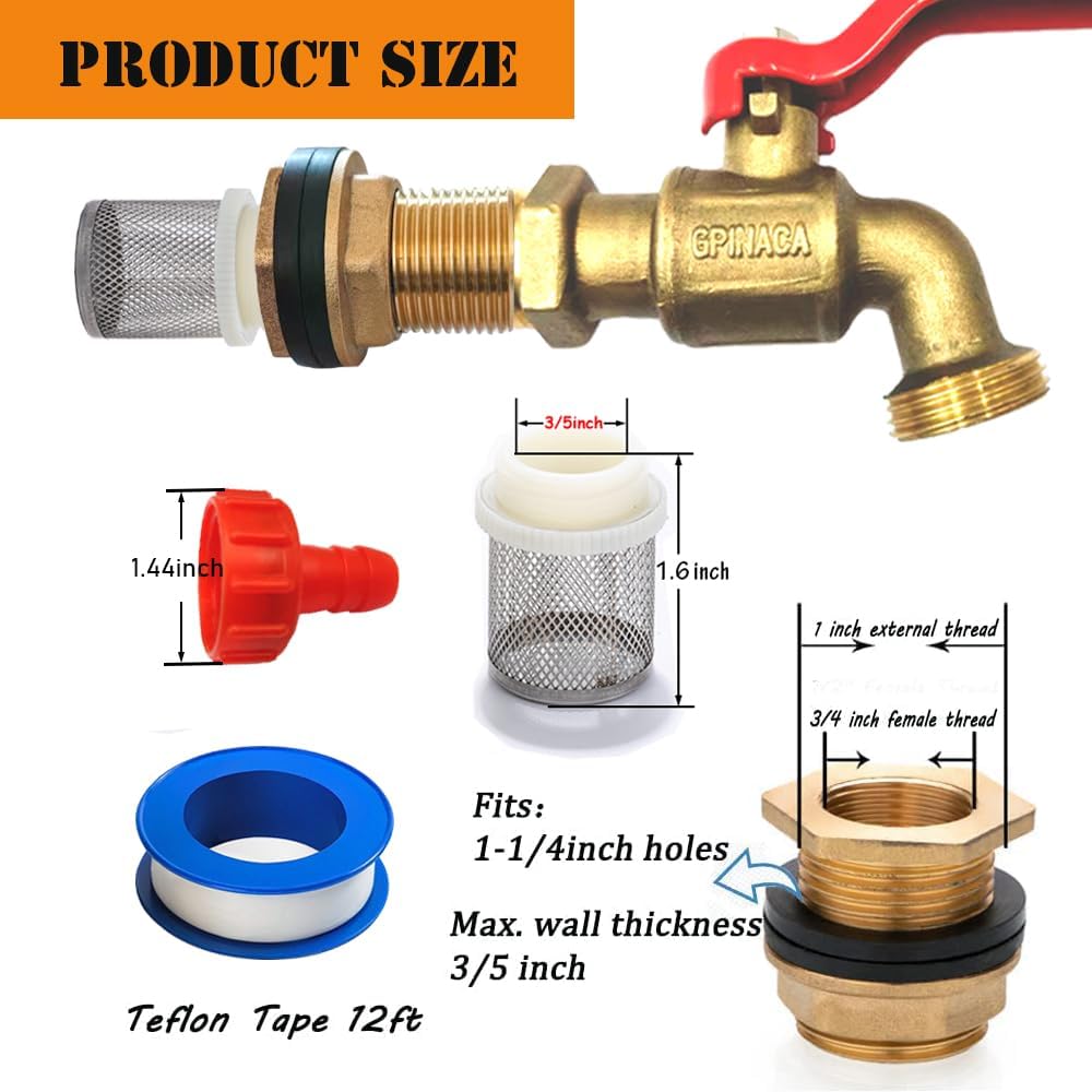 Brass Rain Barrel Spigot with Bulkhead Fitting Set A585
