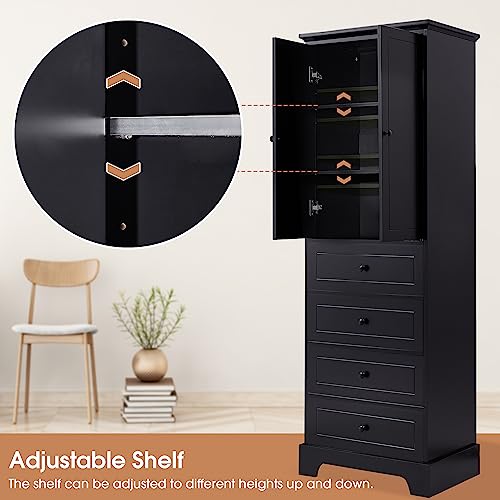 68.1" Tall Storage Cabinet with 2 Doors and 4 Drawers, Adjustable Shelf, MDF Board with Painted Finish, Solid Wood Frame (Black) G271975