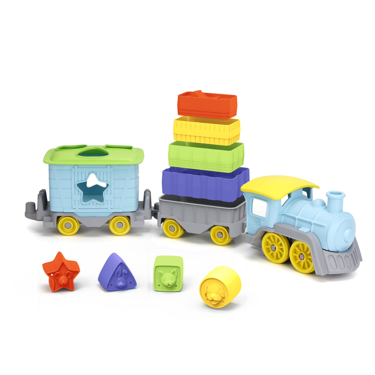 Green Toys Stack and Sort Train, 12 Piece Vehicle Playset P716