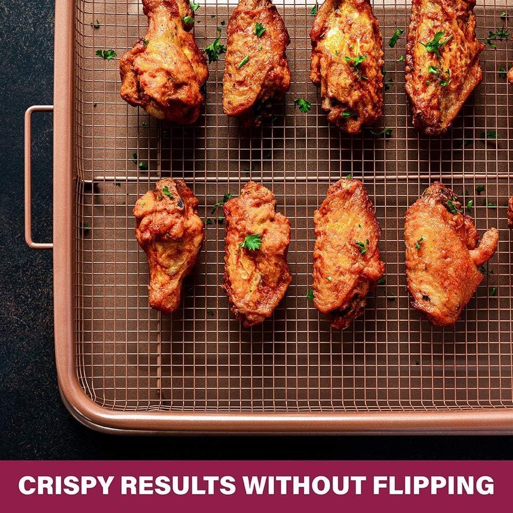 2 Piece Nonstick Air Fryer Tray + Basket, Copper Crisper Tray, 16.5” x 12” A8595