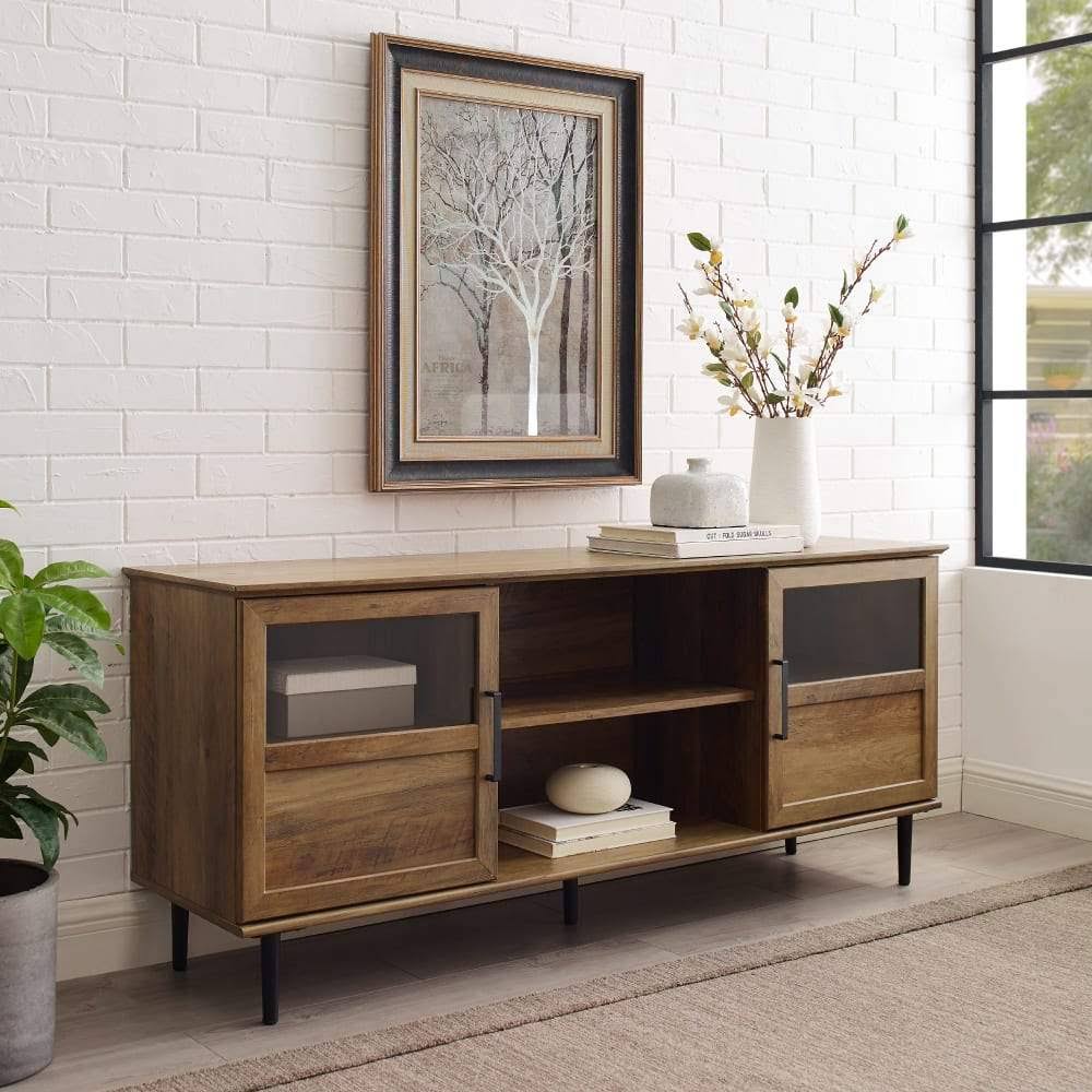 Dark Walnut Glass Wood TV Console F5213