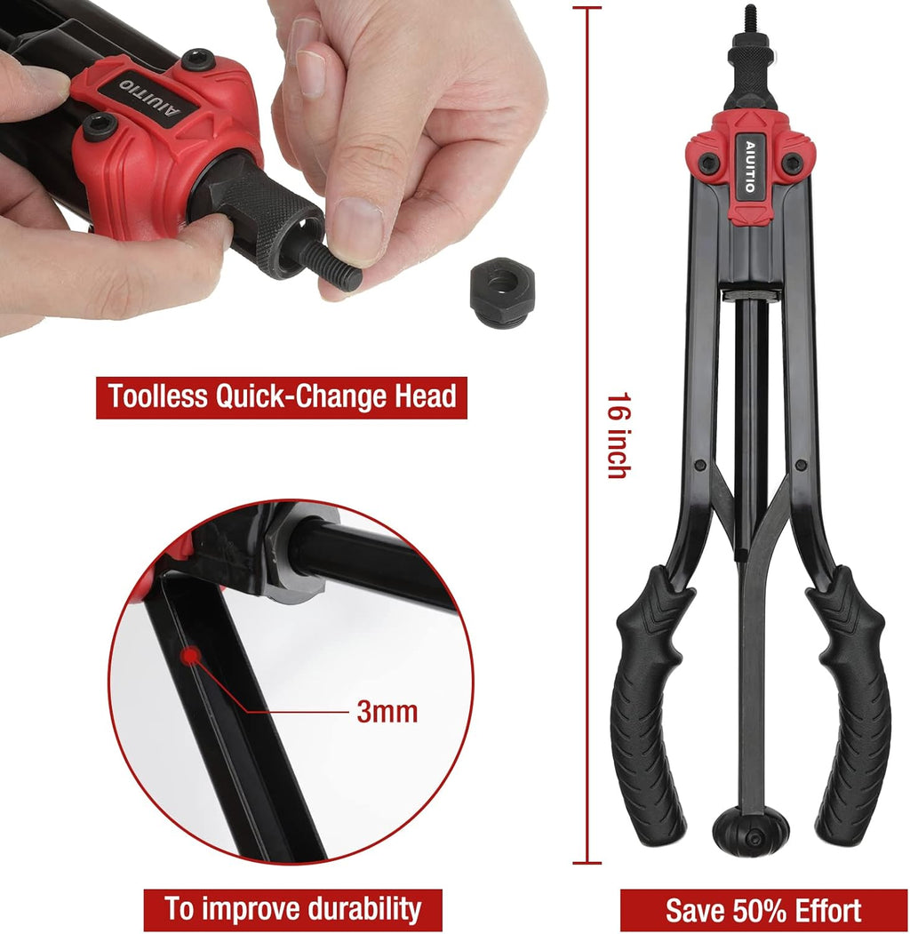 16'' Rivet Nut Tool with 13PCS Metric & Inch Mandrels, 130PCS Rivet Nuts, Plastic Case C990794