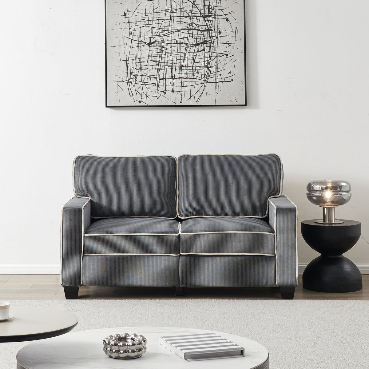 Dark Grey Corduroy Sofa Loveseat with Storage S7141