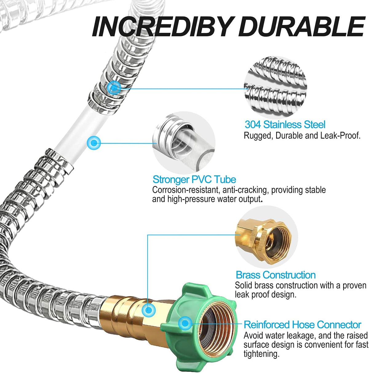 Steel Metal Garden Hose 100FT Heavy Duty Lightweight 304 Stainless Steel Water Hose with Brass Nozzle, Silver Pack of 2 K4650