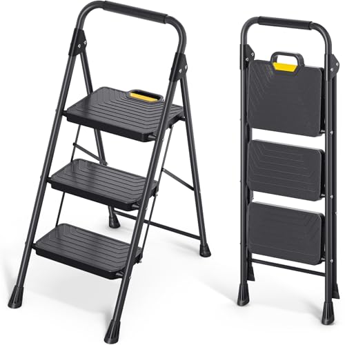 4 Step Steel Step Stool with Handrail, Black H97945