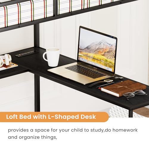 Full Size Black Metal Loft Bed with Desk and Stairs U22778