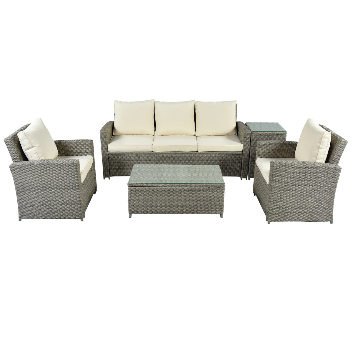 5 Piece Rattan Sectional Seating Group with Cushions and Table E7565