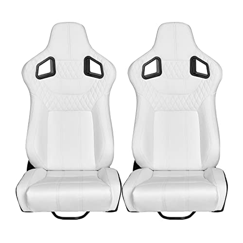 Pair of Bucket Seats with Dual Lock Sliders, PVC Leather (White) E648