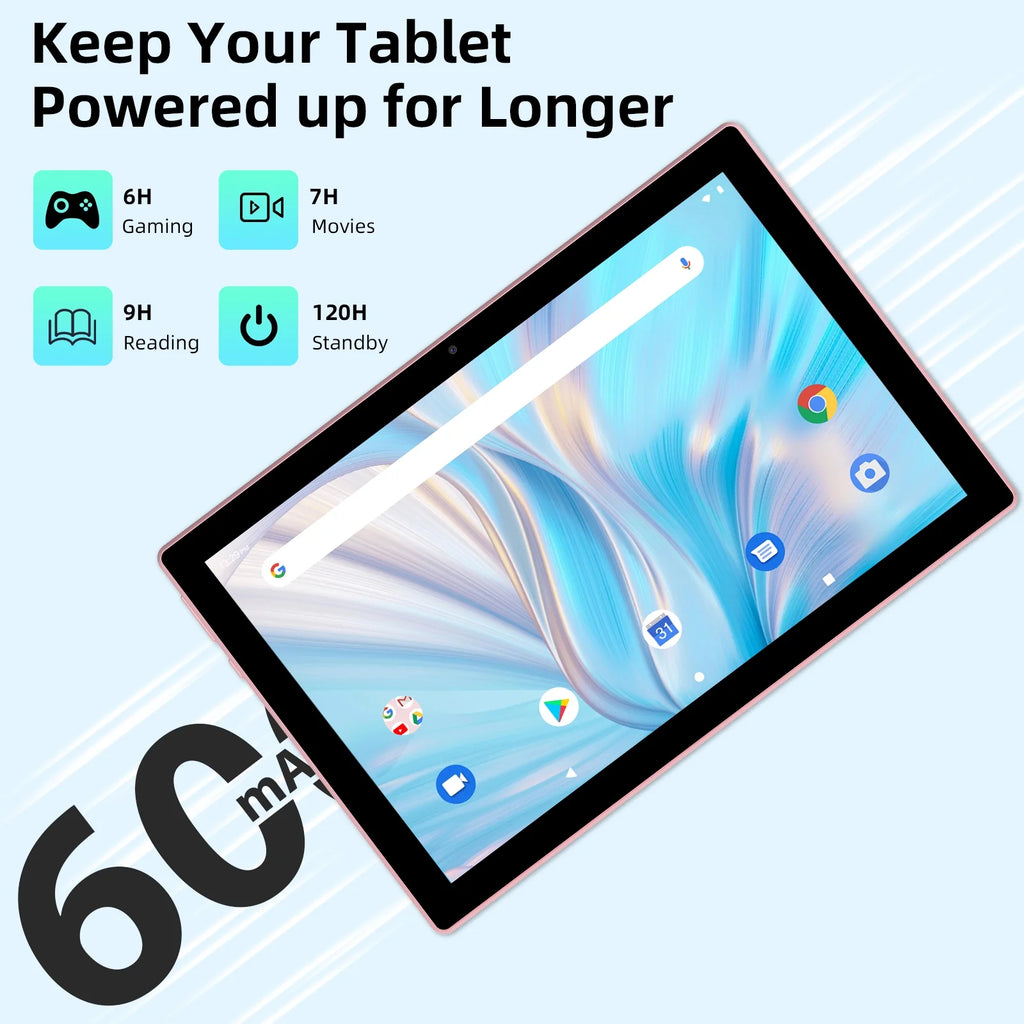 Pink 10.1 inch Tablet with Keyboard Case Mouse Stylus Pen Film, 4GB RAM 64GB ROM L2020