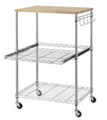 3-Tier Wire Rolling Kitchen Cart with Oak Cutting Board and Chrome Y2574