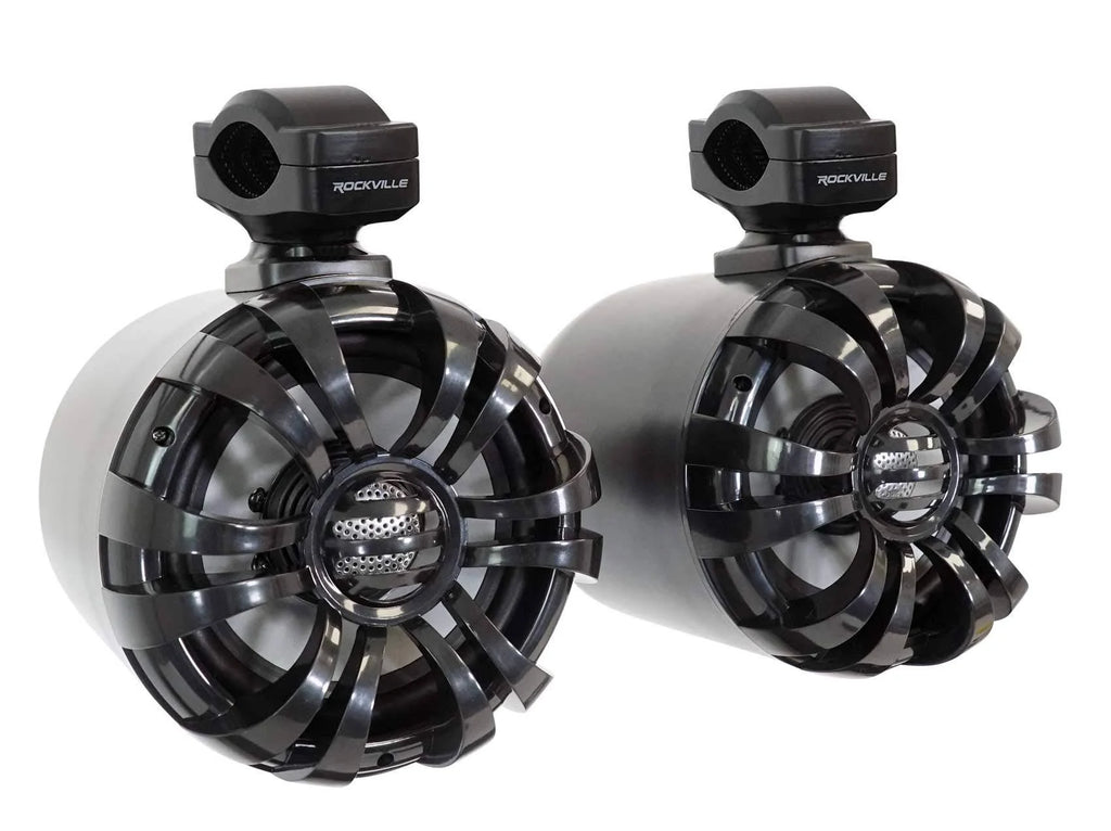 Rockville WB65 Black 6.5x22 600W Metal Marine Wakeboard Swivel Tower Speakers Y6291