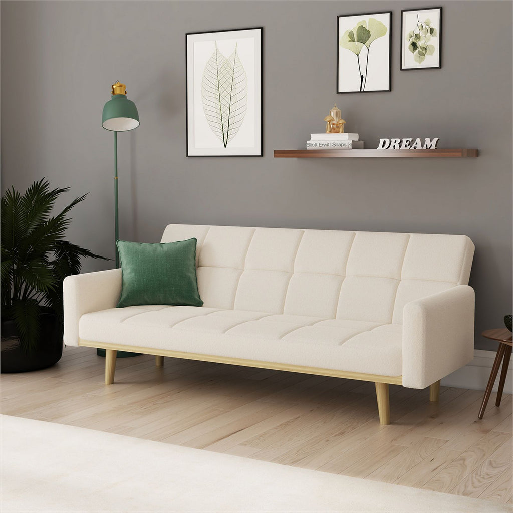 Ivory Teddy Fabric Futon Sofa Bed Y8084