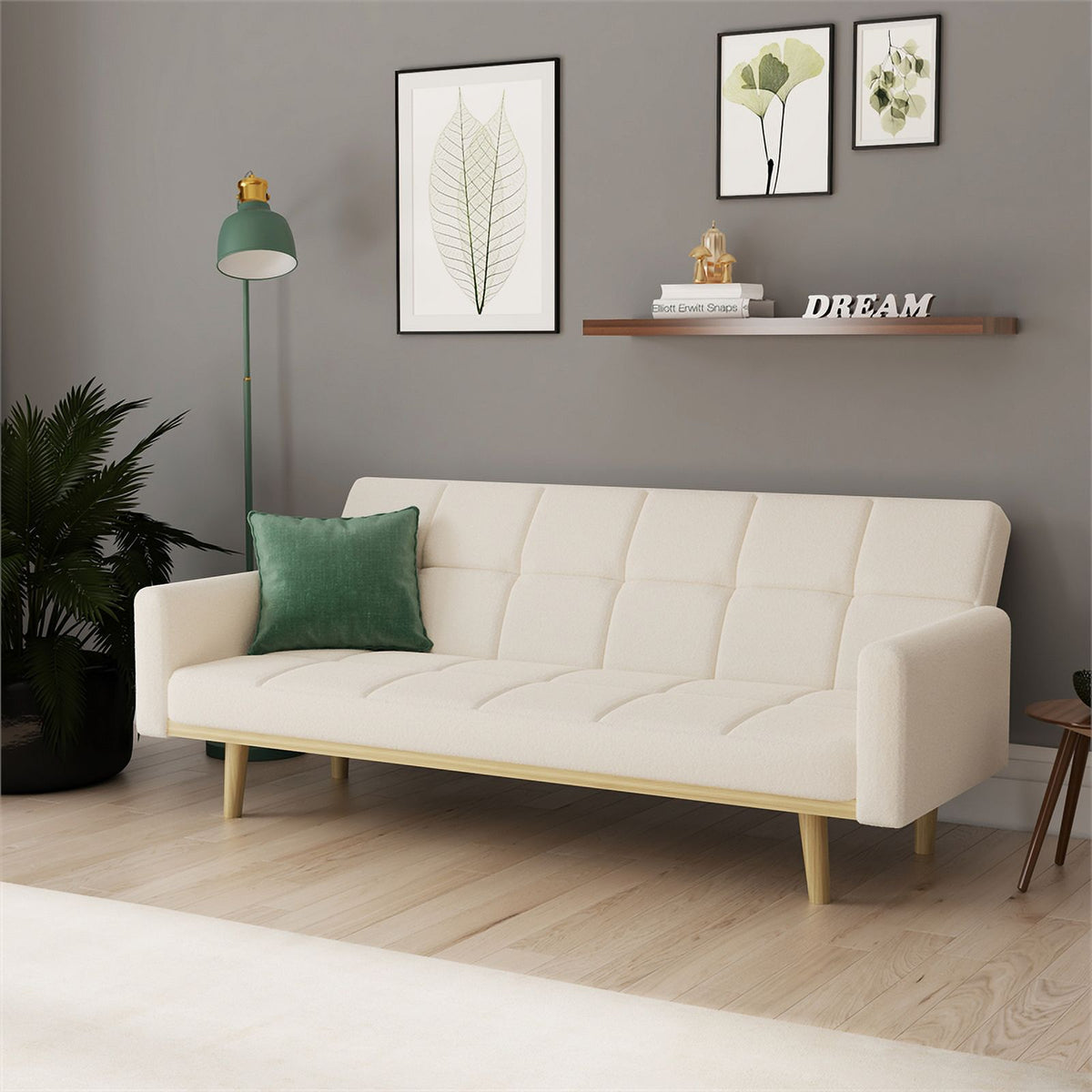 Ivory Teddy Fabric Futon Sofa Bed Y8084