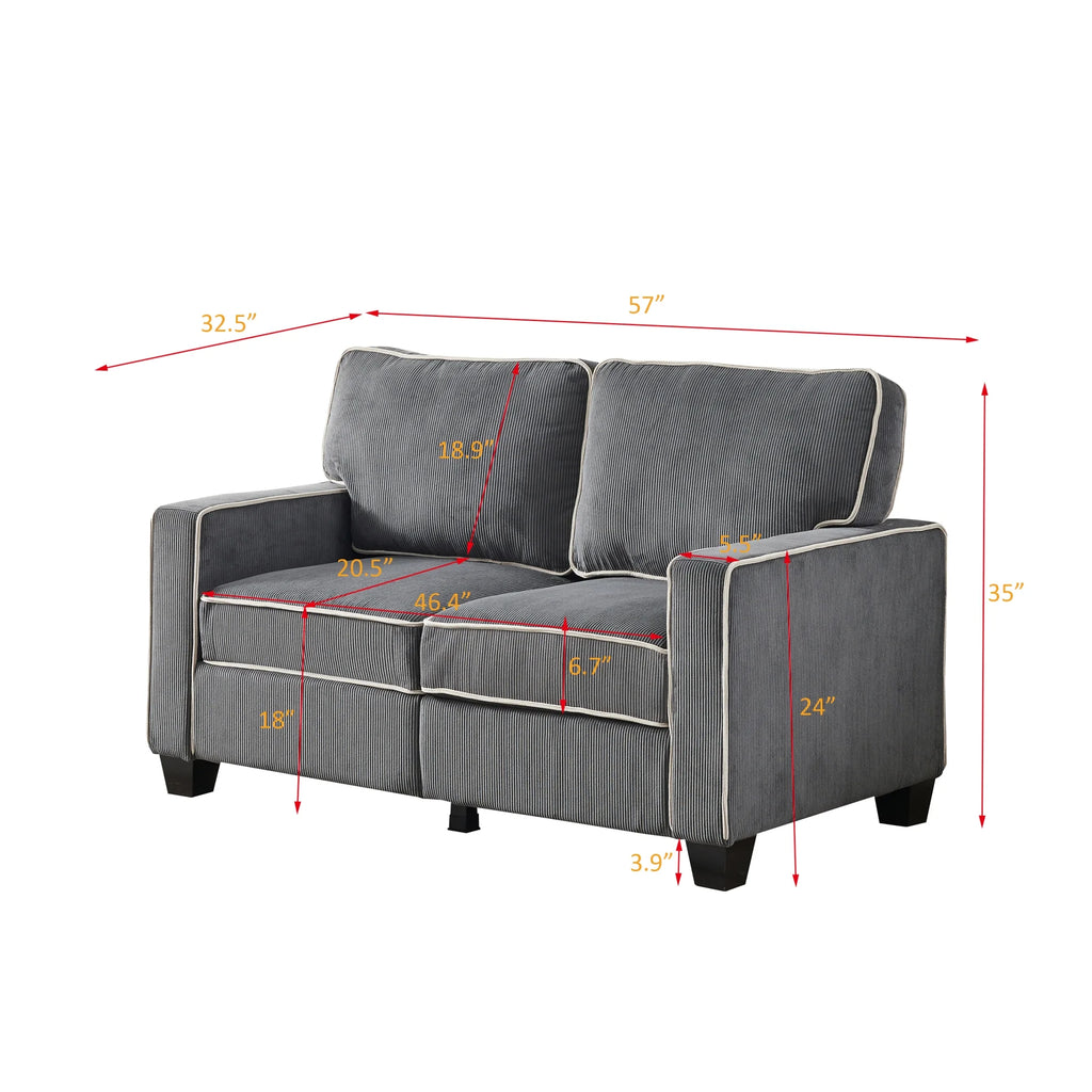 Dark Grey Corduroy Sofa Loveseat with Storage S7141