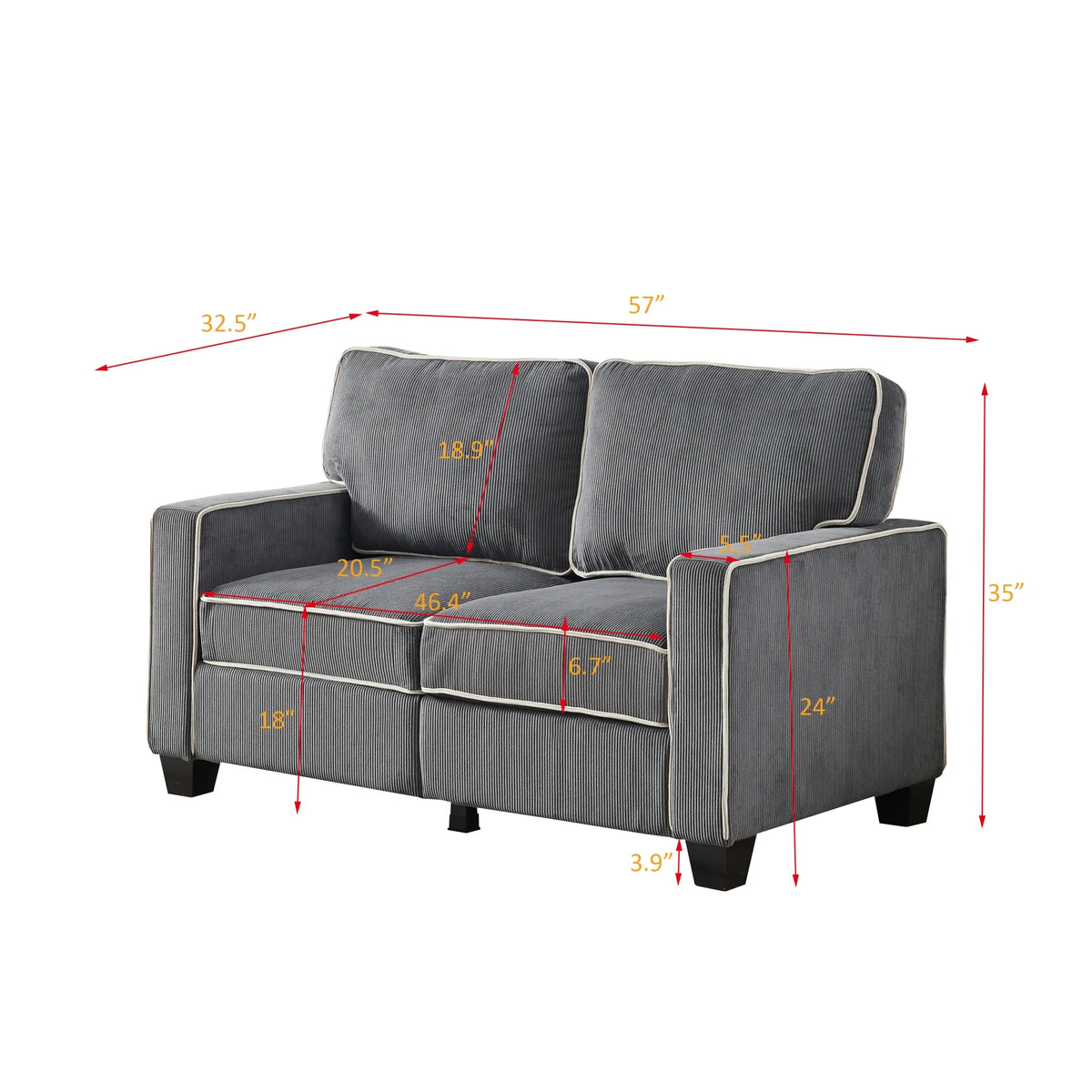 Dark Grey Corduroy Sofa Loveseat with Storage S7141