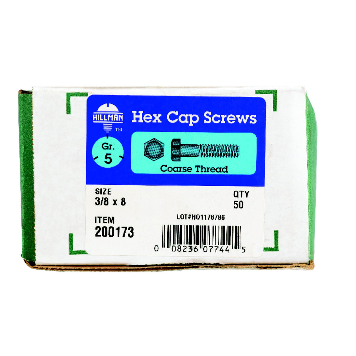 3/8 in. Dia. x 8 in. L Heat Treated Zinc Steel Hex Head Cap Screw 50 Pk Q608