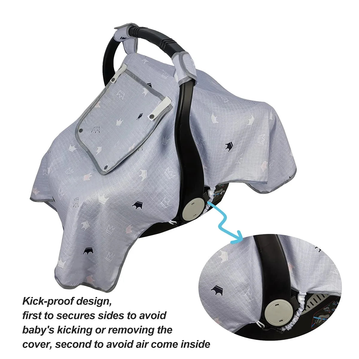 Grey Muslin Car Seat Canopy with Window R295
