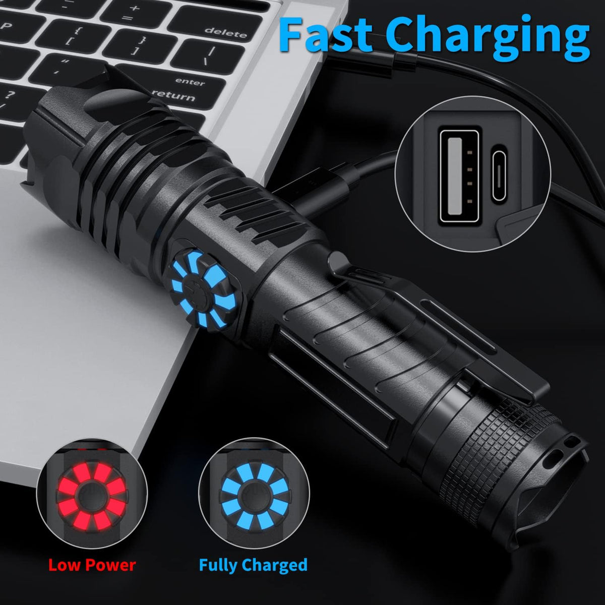 Rechargeable Tactical Flashlight, 100000 Lumens, Waterproof, Zoomable I109805