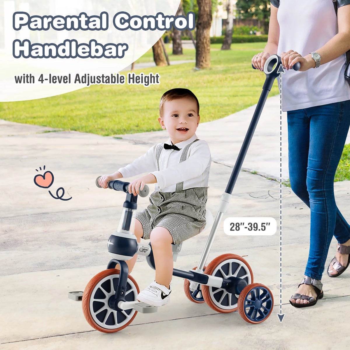 4 in 1 Kids Tricycles with Push Handle & Training Wheels Navy I728