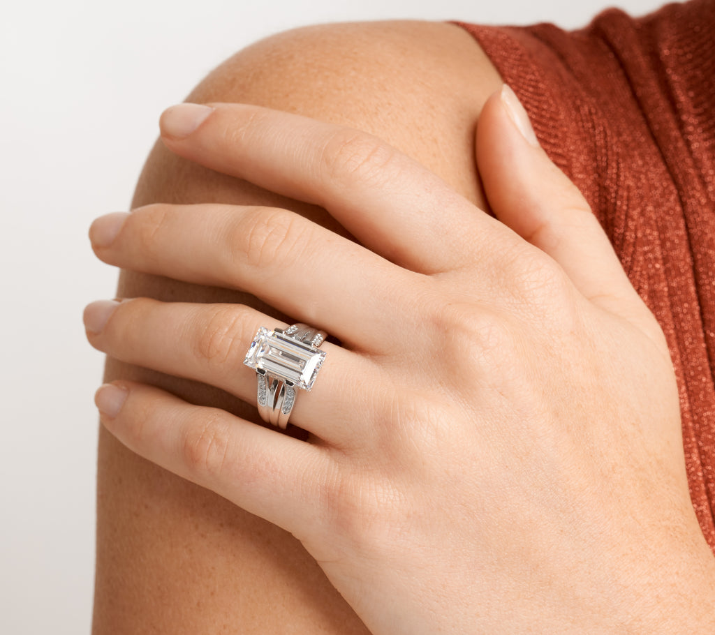 Cubic Zirconia Cathedral Engagement Ring in Rhodium Plated Sterling Silver B539669
