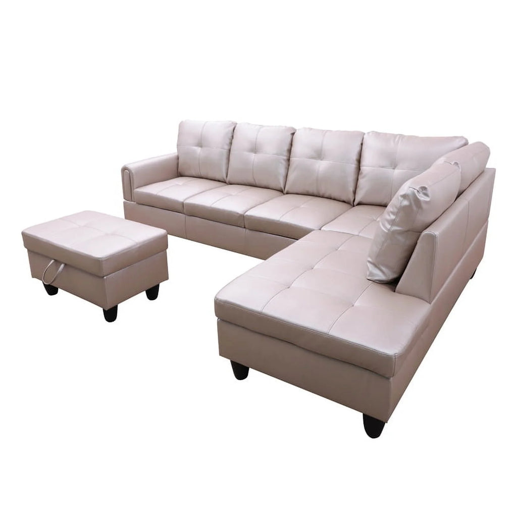 Faux Leather 3 Pieces Right Facing Sofa Set With Ottoman J462904